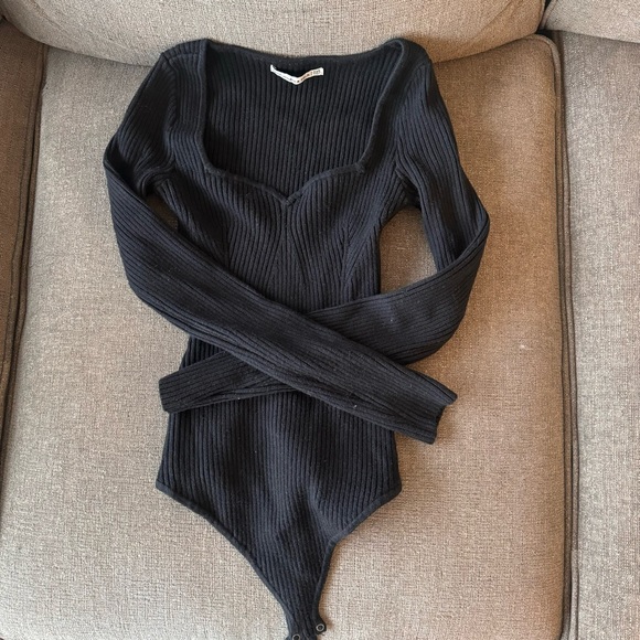 Longsleeve sweaterknit square neck bodysuit - Picture 1 of 2